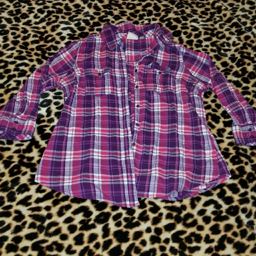 Petite large plaid shirt